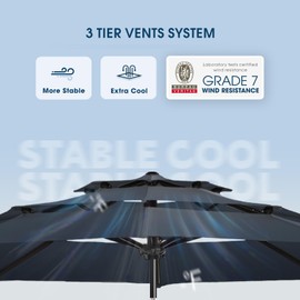 wikiwiki 9 FT Patio Umbrellas 3-Tiers Outdoor Table Market Umbrella with Push Button Tilt/Crank, Fade Resistant Waterproof POLYESTER DTY Canopy for Garden, Lawn, Deck, Backyard & Pool, Navy Blue