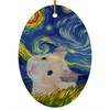 Whimsical Night Sky Golden Hamster Christmas Ornament White Oval Ceramic