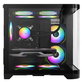 Iceberg Crystal Wave M Micro ATX Tower Gaming PC Case Full-View Panoramic Curved Tempered Glass 3 Included aRGB Fans (Black)