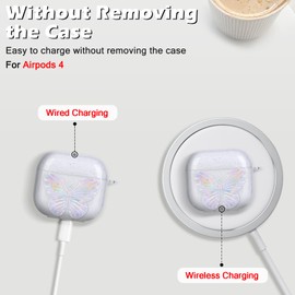 DiyGody Transparent Protective Case Compatible with Airpods 4th Generation, Glitter Butterfly Bag with Key Ring for Women, Shockproof Ultra Thin TPU Anti-Slip, Scratch-Resistant, Anti-Dust Cover