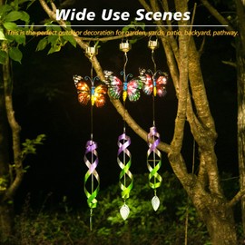 Asense 3 Pcs Hanging Butterfly Wind Spinners with Light Home Garden Decor, Patio Yard Backyard Outdoor Art Outside Decorations Metal Wind Chimes Gifts for Lawn Hanging Pinwheels Crafts Ornaments
