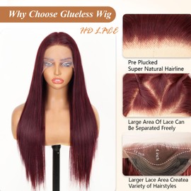 AISI HAIR 13x4 HD Lace Front Wig Burgundy Pre Plucked With Baby Hair Straight Glueless Synthetic Wigs for Women 28inch Beginner Friendly