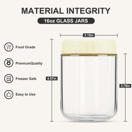 SHOWIN Overnight Oats Containers with Lids, 16oz Glass Jars with Lids 8 pcs, Milk White, Wide Mouth Mason jars for Salad, Yogurt, Snacks, Meal Prep