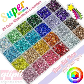 qiipii 20000PCS 24 Color Resin Rhinestones w B7000 Jewelry Glue for Bedazzling Crafting 3mm 4mm Flatback Crystal Stones Rainbow Colorful Gems Diamonds Crystals for Nails Face Makeup Tumblers Crafts