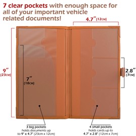 Auto Insurance and Registration Card Holder - Vehicle Glove Box Document Organizer - Car Essential Paperwork Holder for DMV, AAA, Contact Information Cards - Premium PU Leather Wallet Case - Orange