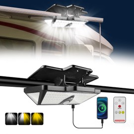 RV Outdoor Lights 208 LED High Brightness Solar-Powered Waterproof Motion Sensor with Remote, 6000mAh Exterior Lighting for RV Camper Porch, Camping Trailers - Solar Light for RV Clip-On Design