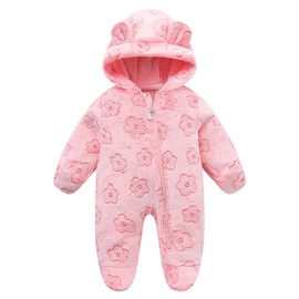 Valcatch Baby Boy Girl Snowsuit Print Bear Hooded Winter Jumpsuit Fluffy Zipper Romper Outwear Infant Toddler Overall Outfits 0-12M