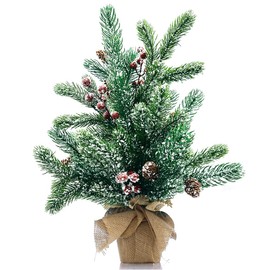 Artificial Mini Christmas Tree, 20" Tabletop Mini Snow Flocked Xmas Pine Tree with Cloth Bag Base & Ornaments for Christmas Holiday Indoor Home Kitchen Dining Table Decoration