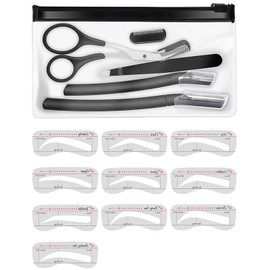 LIANHATA Eyebrow Set, 16 Piece Set, Eyebrow Shaving Eyebrow Template with Storage Box, Unisex, Unisex Eyebrow Tweezers, Eyebrow Comb Scissors, Eyebrow Cutter, For Beginners (A)