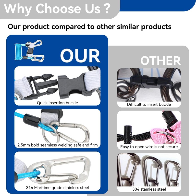 Frdhee Elastic Spiral Cable Diving Reef Hook Anti-Lost Spring Coil