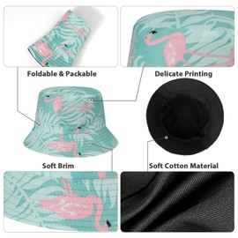 AYPOW Cotton Reversible Packable Bucket Hat Women, UPF50+ Double Sided Wear Fisherman Cap Maple Leaf Lightweight Summer Sun Hats, Fashion Teens Girls Flamingo Beach Hat for Holidays Travel Party