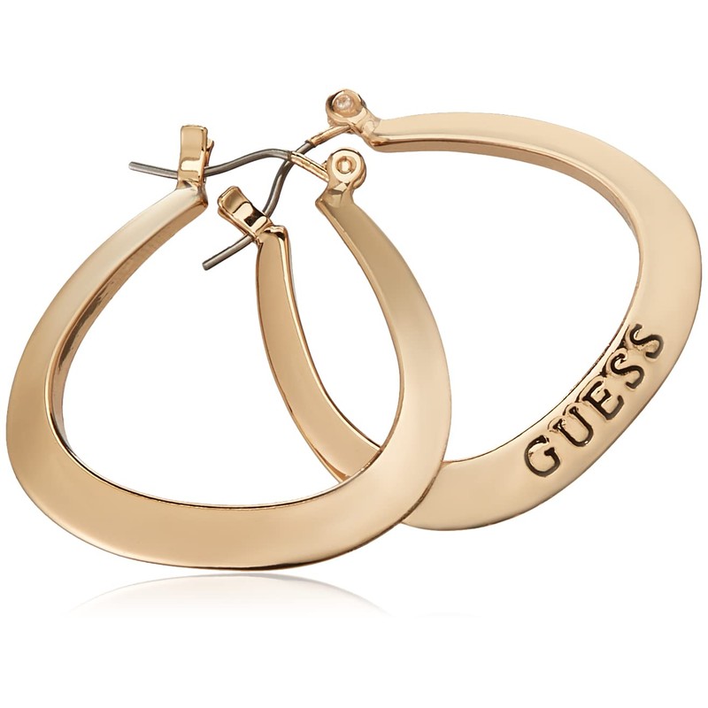 GUESS "Basic" Gold Small Oval Logo Hoop Earrings
