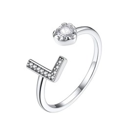 Suplight 925 Sterling Silver Heart Initial Rings for Women Capital Letter Initial Stackable Rings for Women Alphabet L Letter Adjustable Heart Rings Rings Jewelry Gifts for Women