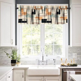 JESTRONRY Mid Century Window Valance Curtain for Bedroom Kitchen, Retro Square Design Modern Geometric Pattern Decorative Curtain with Rod Pocket W54xL18in