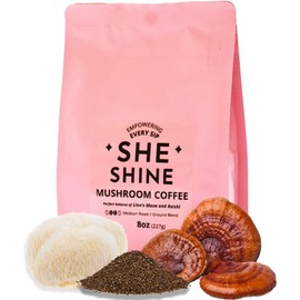 Mushroom Coffee SHE SHINE with Lion’s Mane & Reishi – Organic Superfood Coffee for Energy & Focus – Nootropic Blend for Balanced Wellness – 8 oz Bag