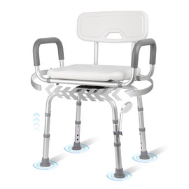 Swivel Shower Chair with Arms and Back, Heavy Duty 400lb Capacity 360° Swivel Stool for Elderly, Disabled & Bariatric Adults, for Shower & Tub, Tool-Free Height Adjustment(16.54"-19.29")