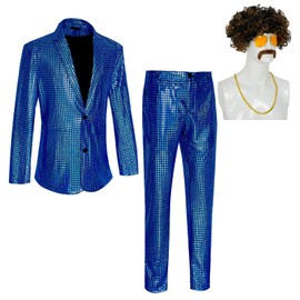 Men's Disco Costume Shiny Sequin Suits Set 70s Party Outfits(Z2706BUST,XL)
