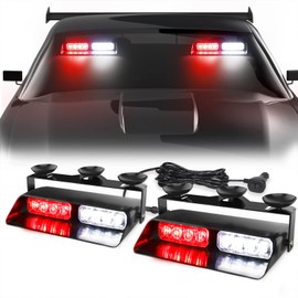 WINECO 2 in 1 Led Emergency Strobe Lights Front/Rear Windshield Firefighter Lights Red White Warning Safety Flashing w/Suction Cups for Volunteer Construction Vehicles, Trucks