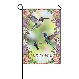Hummingbird Flying Flower Welcome Garden Flag House Welcome Flag Double Sided Outdoor Decor Patio Yard Seasonal Vertical Decoration