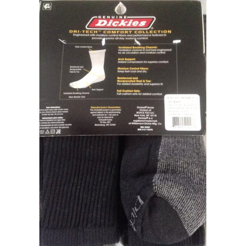 Dickies Big and Tall Men's Dri-Tech Comfort Crew Work Socks