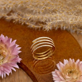 Tuscany Silver Women's Sterling Silver Yellow Gold Plated With CZ 10.5mm Spiral Ring #56