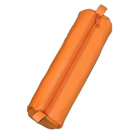Alassio 43141 - Schlamperrolle aus echtem Leder, Stiftetui orange, Schlamper ca. 21 x 6 cm, Schlampermäppchen rund, Etui für Schreibgeräte, Faulenzer mit Reißverschluss