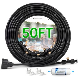 Funpynani 50FT Outdoor Misting Cooling System‌ - Patio Garden Kit with ‌Brass Nozzles & UV Tubing‌, DIY Install for ‌Pool, BBQ, Greenhouse‌, Water-Saving High Pressure Cooler