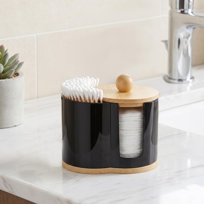 MICHIHOMIE Cotton Bud Holder with Cover, Cotton Pads Holder, Bathroom