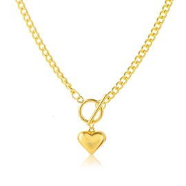 KOFISNI Chunky Gold Necklace for Women Non Tarnish 14K Gold Plated Layered Chrome Heart Necklace Stainless Steel Cuban Chain Link with Puffy Heart Pendant Trendy Punk Jewelry (Thin)
