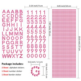 Blulu Grad Cap Decoration Set Glitter Alphabet Letter Stickers and Gemstone Border Stickers for Graduation Cap and Other Handicraft Art (Pink)