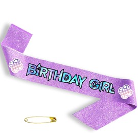 Kpop Birthday Girl Sash, Purple Glitter Birthday Sash Decoration