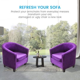 MIFXIN 2 Piece Velvet Tub Chair Covers with Cushion Cover Armchair Slipcover Stretch Spandex Club Chair Sofa Couch Furniture Protector for Living Room Counter Hotel Bar, 2 Set (Purple)