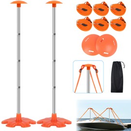 Boat Cover Support Poles System, Adjustable Stainless Steel Boat Support System 16"-59", Pontoon Support System 4-Stage Extension with Rubber Base (Orange 2 Set)