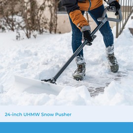 Suncast 24-Inch Snow Pusher with Steel Core Shade and Non-Stick Blade Surface, Ideal for Driveways, Walkways, and Sidewalks