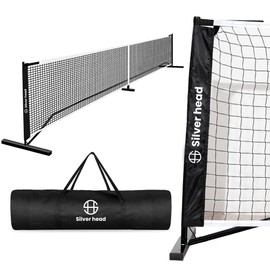 Silver Head 22 FT Pickleball Net | Portable Pickleball Net - Regulation Size Retractable Pickleball Net for Driveway with Carry Bag - Strong Steel Frame- All-Weather Resistant Pickleball Practice Net