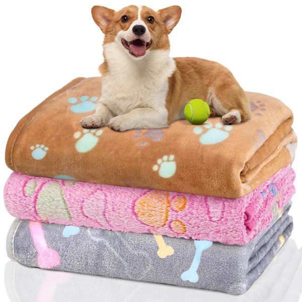 AKOFIC 3 Pack Dog Blankets Washable, Soft Flannel Fleece Pet