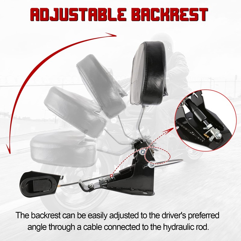 INNOGLOW Motorcycle Adjustable Driver and Rider Backrest with Chrome Mounting