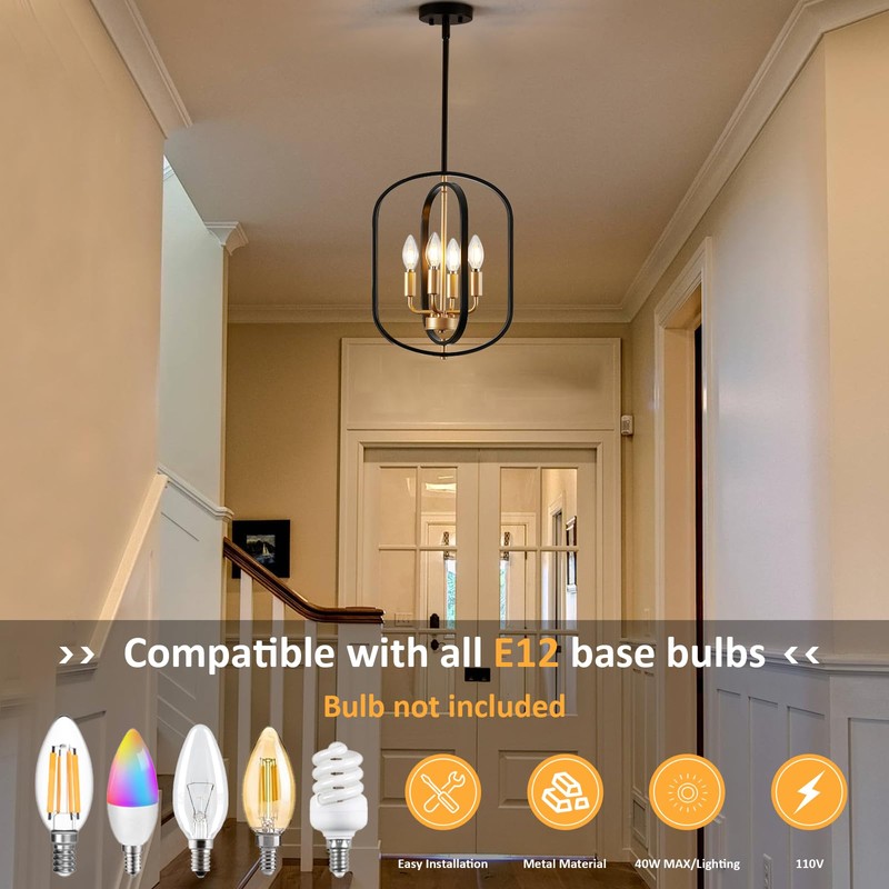 Black and Gold Chandelier for Dining Room Light Fixture, Chandelier