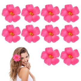 Flores de Hibisco Hawaianas, 10 Piezas, Flores Artificiales, Pinza para el Pelo para Fiesta Tropical, decoración de Mesa Hawaiana, Bricolaje, Boda, Color Rosa