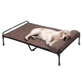 Veehoo Elevated Raised Dog Bed+Waterproof Removable Pillow-Top Mat, Cooling Outdoor Dog Cot Bed with Railing for Large Sized Dogs-Pet Cot Dog Hammock Bed Elevated Dog Couch Ded with Bolster-47 x 29"