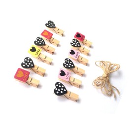 LWR Crafts Wooden Mini Clothespins Love and Heart Tropical 24 Pieces and Jute Cord 2.4 Meters