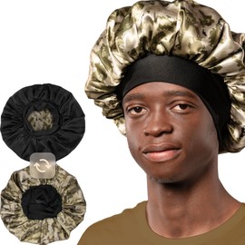 Niagara Satin Bonnet Men - Khaki Bonnet for Sleeping Men - Reversible Night Cap - Mens Bonnet for Curly Hair - Large Bonnet with Double Layer
