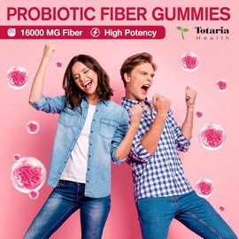 Totaria Gomitas de fibra probiótica 9 en 1 para adultos y adolescentes. 16 g de fibra por porción. Suplemento de fibra de psyllium con 5 mil millones de UFC de Bacillus coagulans, inulina y vinagre d