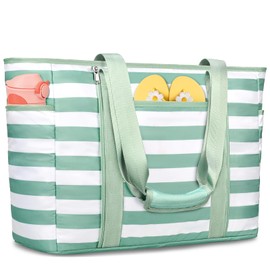 TEUEN Extra Large Beach Bags for Women, Waterproof Sandproof Beach Tote Bag Foldable Swim Pool Bag with Zipper and Wet Pocket