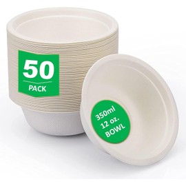 aaksh 555 Pack of 50 Large Strong Quality Bowls Eco-Friendly Compostable Biodegradable Bowls Perfect for Everyday USE Hot & Cold Food Soup Salad Birthday Party 350ml Disposable Bowls