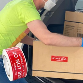 300 PCS Do Not Bend Stickers Red Warning Label Fragile Warning Labels Do Not Bend Thank You Stickers for Packing Shipping Packaging Boxes
