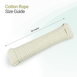WINSOME All-Purpose Natural Braided Cotton Rope (30M/98ft) 4MM with Synthetic Polypropylene Core Clothesline
