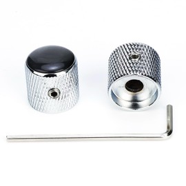 OVSAL 2PCS Steel Electric Bass Guitar Knobs Synthetic Cat's-Eye Stone Top 6.5mm(1/4") Hole Metal Volume Tone Control Knobs for Strat Tele Telecaster Jazz Les Paul Replacement Parts（Black）