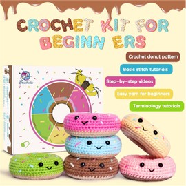 Kit de Crochet para Principiantes, Kit de Crochet de Donas, 6 Puntos de Crochet (con instrucciones en video), Kit de Crochet Básico para Bricolaje, Regalos de Cumpleaños para Adultos y Niños