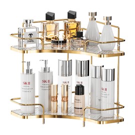 Seoneiro 2 Tier Corner Bathroom Counter Organizer, Cosmetic Skincare Organizer, Bathroom Countertop Perfume Tray Vanity Organizer, Kitchen Spice Corner Storage Shelf